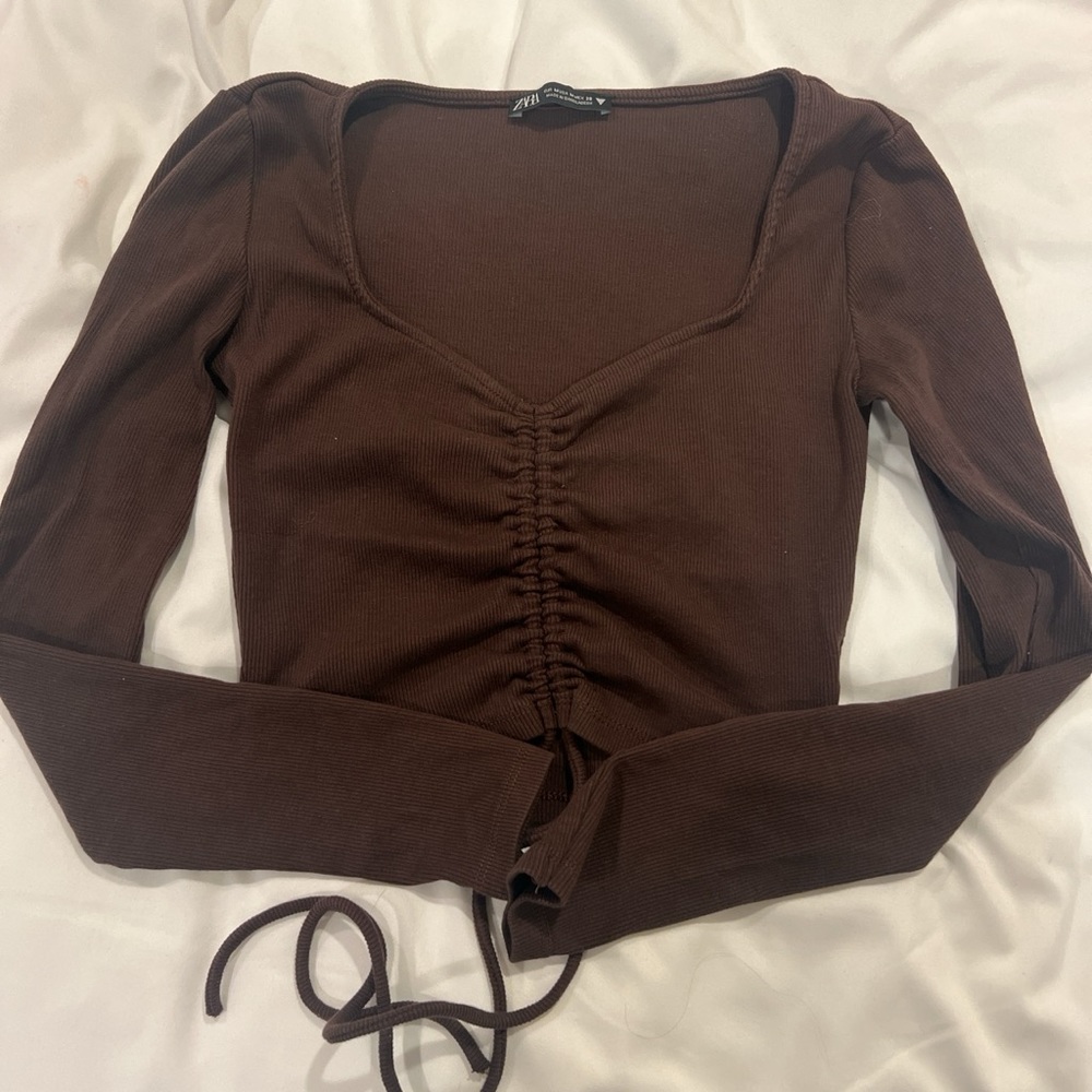 BROWN LONG SLEEVE ZARA TOP